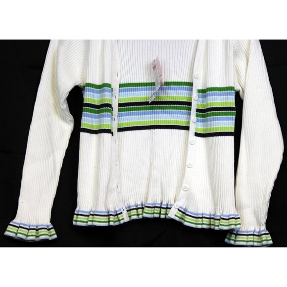 NWT 2004 Gymboree Dandelion Wishes Cardigan Sweater Lettuce Ruffle Stripe sz 9 - Picture 3 of 5